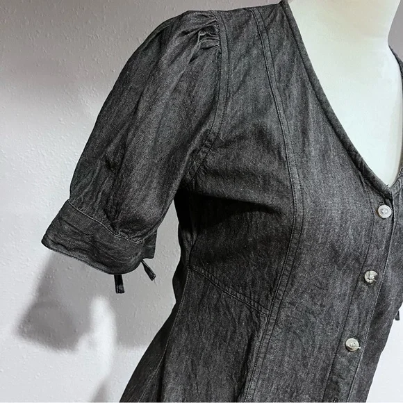 Button down short sleeve denim light charcoal color dress - Picture 3 of 14